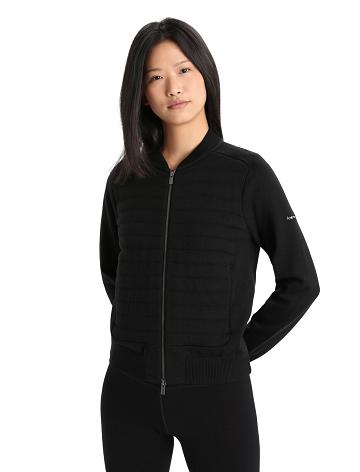 Dámské Bundy Icebreaker City Label ZoneKnit™ Merino Insulated Knit Bomber Černé | CZ 1288WNBY